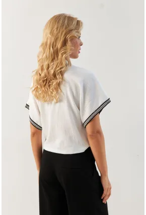 Kadın Beyaz Önü Büzgülü Bluz XL2039