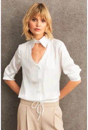 Kadın Beyaz Önü Pencereli Saten Gömlek ZER419