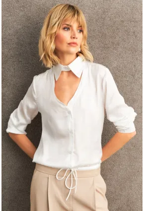 Kadın Beyaz Önü Pencereli Saten Gömlek ZER419