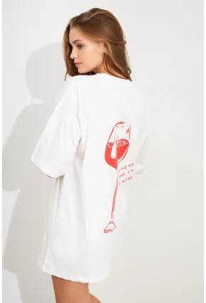 Kadın Beyaz Oversize Pijama T-Shirt TPG14