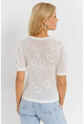 Kadın Beyaz Pointelle Triko Bluz KZ3197