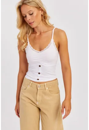Kadın Beyaz-Saks Askılı Dantelli Bluz MK07