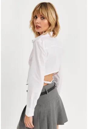 Kadın Beyaz Sırt Dekolteli Crop Gömlek DAF5013