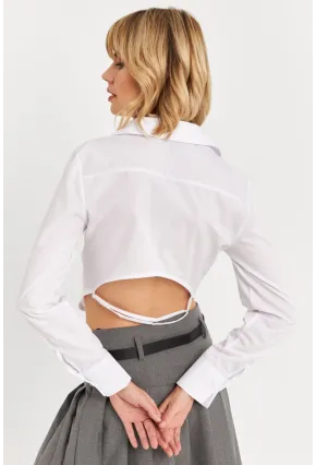 Kadın Beyaz Sırt Dekolteli Crop Gömlek DAF5013