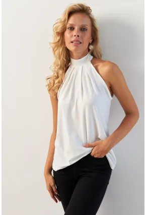 Kadın Beyaz Sırtı Damla Yılbaşı Bluz LPP5043