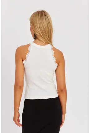 Kadın Beyaz-Siyah Halter Yaka Dantelli Bluz MK08