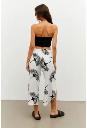 Kadın Beyaz-Siyah Pareo Desenli Pantolon ÖM402