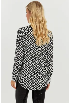 Kadın Beyaz-Siyah V Yaka Bluz AYD258