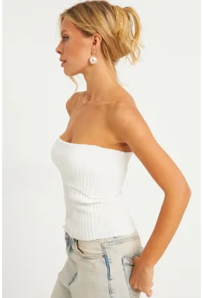 Kadın Beyaz Straplez Triko Bluz YV240