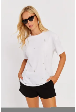 Kadın Beyaz Taşlı Bluz SGT401