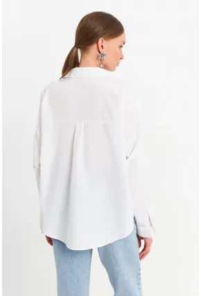 Kadın Beyaz Taşlı Gömlek MZER426