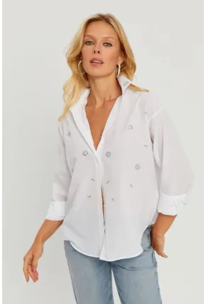 Kadın Beyaz Taşlı Gömlek SF2550
