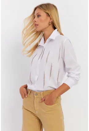 Kadın Beyaz Taşlı Gömlek ZER412