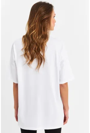 Kadın Beyaz Taşlı Salaş T-Shirt MTF0002