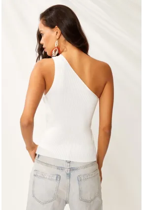 Kadın Beyaz Tek Omuz Triko Bluz YV90
