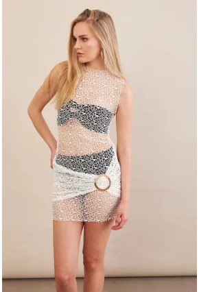 Kadın Beyaz Tokalı Mini Dantel Plaj Elbisesi