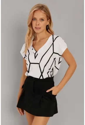 Kadın Beyaz V Yaka Desenli Bluz AYD293