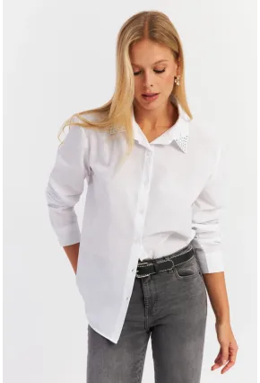 Kadın Beyaz Yakası Taşlı Gömlek ZER413