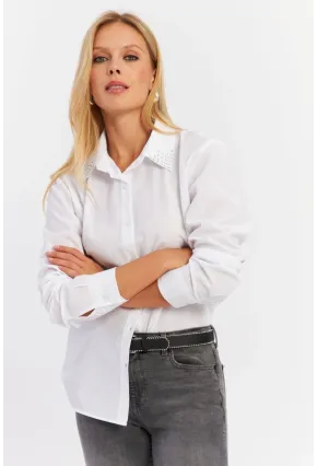 Kadın Beyaz Yakası Taşlı Gömlek ZER413