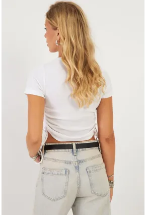 Kadın Beyaz Yanları Büzgülü Kaşkorse Bluz AYD355