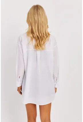 Kadın Beyaz Yeşil Fermuarlı Uzun Gömlek SF1317
