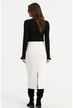 Kadın Beyaz Yırtmaçlı Sweat Etek TF24