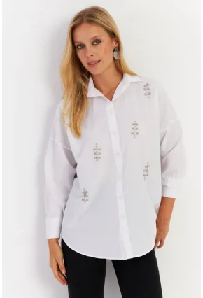 Kadın Beyaz Zımbalı Gömlek MASF1