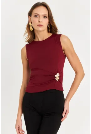 Kadın Bordo Aksesuarlı Büzgülü Bluz MOD2381