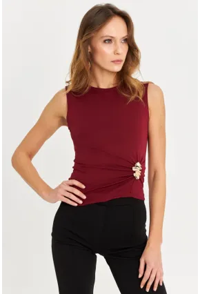 Kadın Bordo Aksesuarlı Büzgülü Bluz MOD2381