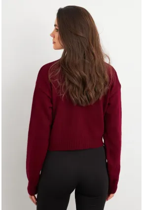 Kadın Bordo Ayıcıklı Hırka TEM99