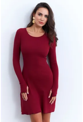 Kadın Bordo Bağlamalı Kaşkorse Mini Elbise FRY2175