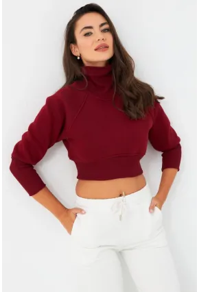 Kadın Bordo Balıkçı Crop Sweatshirt DY1469