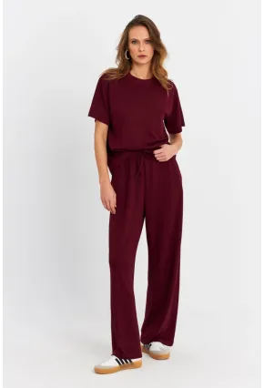 Kadın Bordo Basic Alt-Üst Pantolon Takım MRU6929