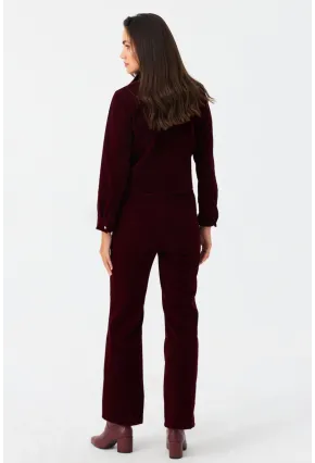 Kadın Bordo Beli Lastikli Kadife Pantolon CAR1076