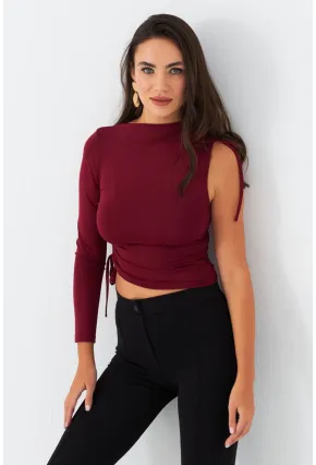 Kadın Bordo Büzülebilir Tek Kol Bluz CG390
