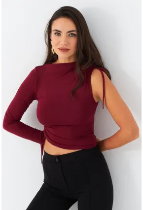 Kadın Bordo Büzülebilir Tek Kol Bluz CG390