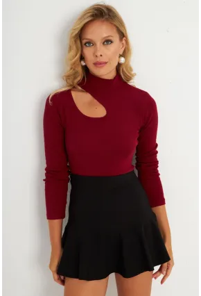 Kadın Bordo Çapraz Yaka Yarım Balıkçı Bluz B1404