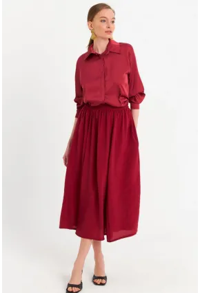 Kadın Bordo Cepli Midi Etek MSH20194