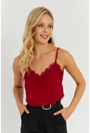 Kadın Bordo Dantel Detaylı Atlet AYD265