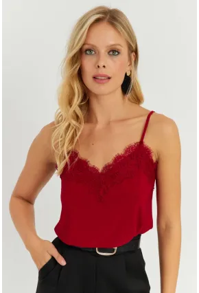 Kadın Bordo Dantel Detaylı Atlet AYD265