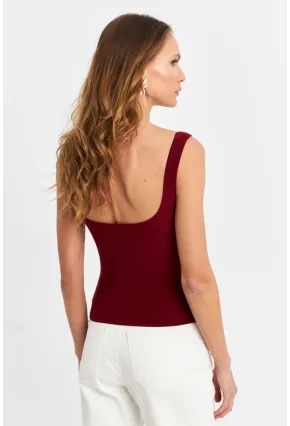 Kadın Bordo Degaje Yaka Askılı Atlet GÇ199