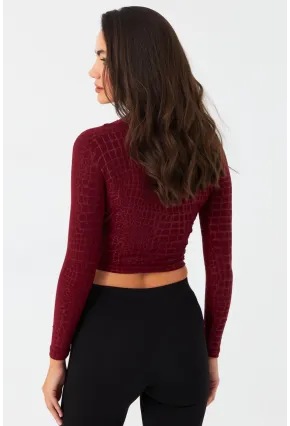 Kadın Bordo Desenli Büzgülü Bluz LPP1279