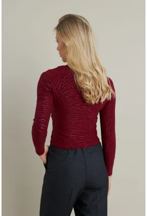 Kadın Bordo Desenli Büzgülü Bluz LPP1298