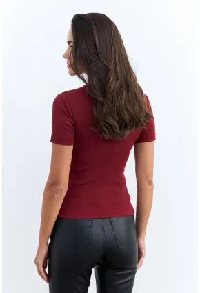 Kadın Bordo Düğme Aksesuarlı Kaşkorse Bluz EY2560