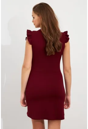 Kadın Bordo Düğme Detaylı Mini Elbise DAF5033