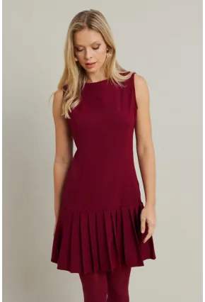 Kadın Bordo Etegi Pileli Mini Elbise FRY2265