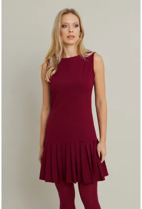 Kadın Bordo Etegi Pileli Mini Elbise FRY2265