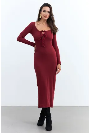 Kadın Bordo Kaşkorse Maxi Elbise EY1513