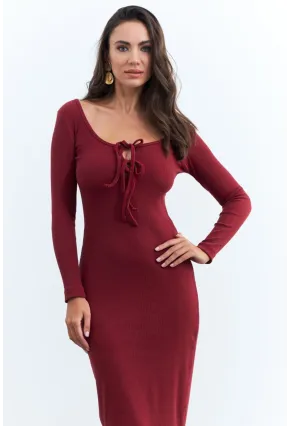 Kadın Bordo Kaşkorse Maxi Elbise EY1513