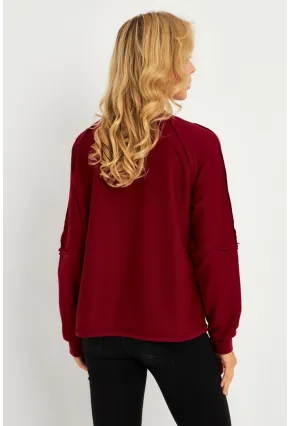 Kadın Bordo Kayık Yaka Ters Dikişli Sweatshirt TF10